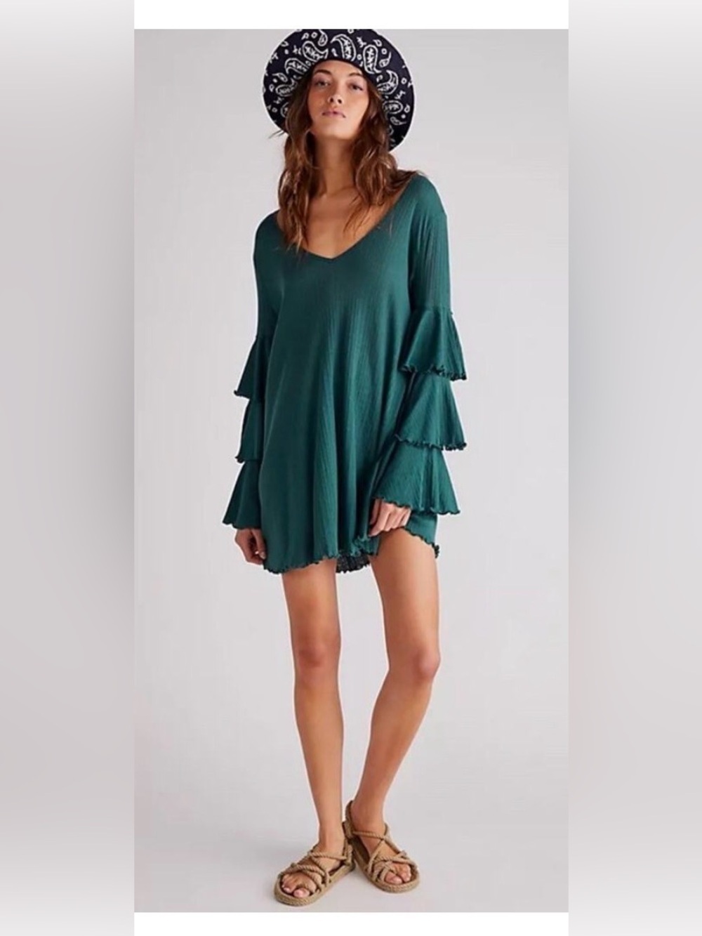 Free people beach Long flare tiered sleeve coverup dress S summer vacation beach